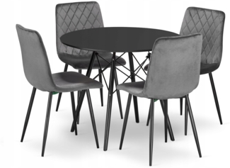 Valora Set aus rundem Tisch KOVA 80 Schwarz + 4 Stühlen Turin Dunkelgrau