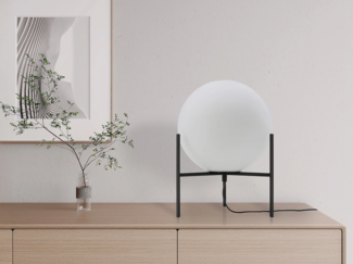 Vente-unique - Tischleuchte Globus auf Füßen - 25 x 35 cm - Schwarz & Weiß - BARLOW