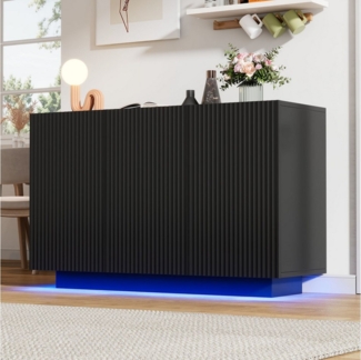 HAUSS SPOLE Sideboard Kommode mit Beleuchtung Bluetooth Steuerung Vertikale Streifen Schwarz (Kommode, Anrichte, Wohnzimmerschrank, Aufbewahrungsschrank, 1 St, 3 Türen), Marmor Optik, mit LED-Beleuchtung
