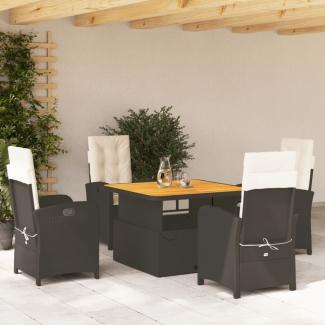 vidaXL 5-tlg. Garten-Essgruppe mit Kissen Schwarz Poly Rattan