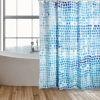 MSV Duschvorhang WATERCOLOR Breite 180 cm, Textil-Duschvorhang, 100% Polyester, wasserabweisend, Anti-Schimmel-Effekt, waschbar 30°, Farbe weiß / blau, 180x200 cm