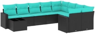vidaXL 10-tlg. Garten-Sofagarnitur mit Kissen Schwarz Poly Rattan 3219447