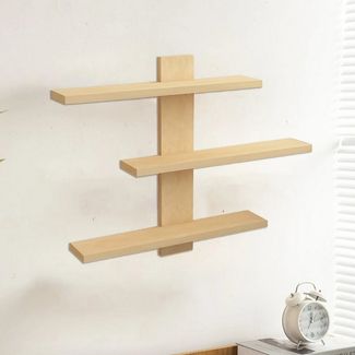 Holz Lichter Wandregal Wandregal Holz 3-etagig, Schweberegal aus Massivholz, 50×50×14 cm, langlebig, stabiles Design, einfache Montage