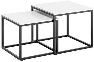 Home Collective Couchtisch Kleiner 2er Set aus Holz, Wohnzimmertisch Modern (Beistelltisch Set 2 in 1 mit Metallgestell, Büro Beistelltisch Loft Design TWIN, kratzfeste Oberfläche, Set 2 in 1), Quadratisch in Weiß, für Wohnzimmer
