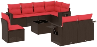 vidaXL 9-teiliges Gartensofa-Set mit Kissen, braun, Polyrattan 3220453
