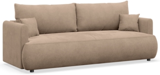Selsey 'Ovo Mini' 3-Sitzer Schlafsofa mit Bettkasten, Velours Easy-Clean, beige