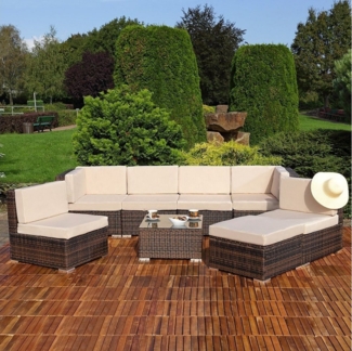 Melko Gartenlounge-Set Sitzgruppe Gartenlounge Sitzgarnitur Set aus Polyrattan XXL Lounge, (Set, 8-tlg, Lounge), Kissen inkl. Reißverschluss, daher abnehm- und waschbar