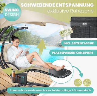 KESSER® Schwebeliege mit Sonnenschirm, Stahl / Polyester beige, 100 x 200 x 200 cm