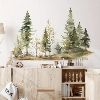 Montegoni Wandtattoo Aquarell-Wald-Wandaufkleber – perfekt für Schlafzimmer, Wohnzimmer (1 St, 1 x Wandaufkleber Aquarellwald), Abnehmbar, selbstklebend