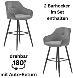 Stolkom Sp.z.o.o. Barhocker Emma (Set, 2 St), Komfortsitzhöhe 73 cm, 180°drehbar Auto Return funktion