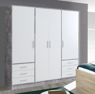 Kleiderschrank 206,5cm Betonoptik weiß Schlafzimmerschrank