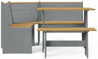 vidaXL 3-tlg. Eckbankgruppe REINE Honigbraun Grau Massivholz Kiefer 3096569