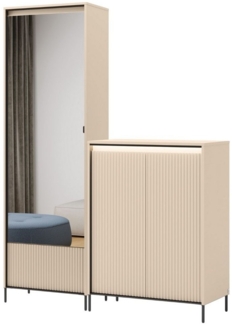 Compleo Garderoben-Set Kleiderschrank beige mit Spiegel und Kommode FLORE