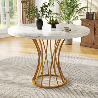 Merax Runder Esstisch (80 x 80 x 76 cm), leichter und luxuriöser runder Tisch für 4-6 Personen, MDF, gold
