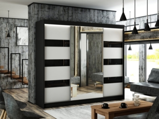 ALTDECOR Schiebetürenschrank LOSTE (Kleiderschrank Garderobenschrank mit viel Stauraum Moderner Schrank) Spiegel Spiegeltüren Vielseitiger Schwebetürenschrank LED Beleuchtung