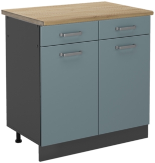Küchenunterschrank R-Line Blau-Grau 80 cm , AP Eiche Vicco