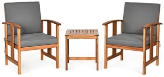 COSTWAY Balkonset, (3-tlg), Bistroset Akazienholz, Tisch mit 2 Stühlen, Kissen
