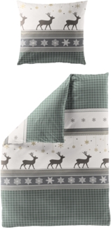Bierbaum Biber Bettwäsche 155x220 Hirsch Karo Sterne jade beige braun 4036-30