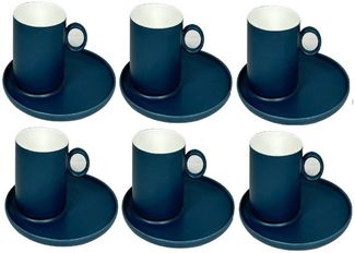 Elegante Kaffeetassen 12-teilig aus Porzellan mit Unterteller - 220 ml Blau