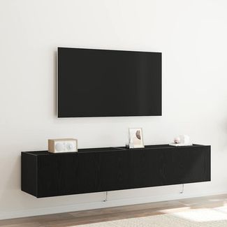 2-tlg. TV-Wandschrank, Fernsehschrank Schwarz Eichen-Optik 80 x 35 x 31 cm