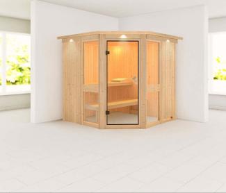 Karibu Sauna Amelia Innensauna 2 Sitzbänke aus Holz mit 68 mm Wandstärke, ohne Ofen, Ausführung: Ohne Dachkranz, B 196 x T 170 x H 198 cm