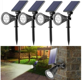 LETGOSPT LED Solarleuchte 2/4 Stück 4LED Solar Gartenleuchte Solarstrahler, Automatisch Ein/Aus, LED fest integriert, LED Solarleuchte Solarlampe für Außen, Hof, Garage