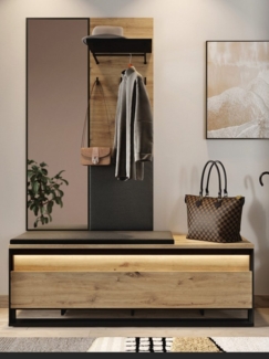 Compleo Garderoben-Set LIMA mit Spiegel und Kleiderbügeln, Schuhregal für den Flur