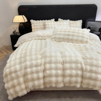 wohnTRAUM24 Bettwäsche Winter Plüsch Bettwäsche 135x200 aus Flauschig Kaninchenfellimitat, Microfaser, Biber Bettbezug mit Reißverschluss, Cashmere-Touch, kuschelig & weich