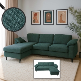 Sofa-Garnitur HWC-O71, Couch Ecksofa L-Form, Liegefläche links/rechts, Stoff (320 g/m²) Holz 84 x 229 x 140 cm ~ grau-grün