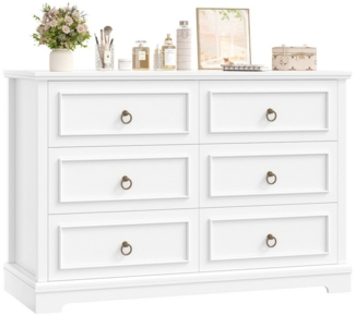 HOMECHO Kommode, Weiß mit 6 Schubladen, 120cm Breit Komodenschrank Sideboard