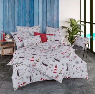TRAUMSCHLAF Bettwäsche Marine, Renforce, 2 teilig, maritimes Design auf 100% Baumwolle