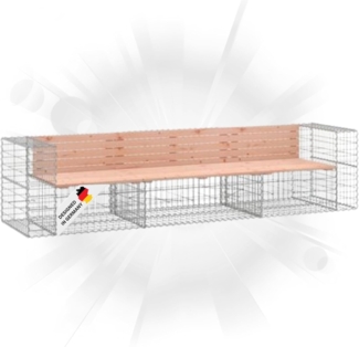 DELUKE® Gartenbank Gabionen INO aus Stahl 287x71x65,5cm Massivholz Douglasie Gabionenbank Gartenbank mit Sitzfläche aus Gabionen Steinkorb Gabionengitter Ziergabione Drahtkorb befüllbar