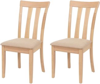 2er-Set Esszimmerstuhl HWC-G46, Küchenstuhl Stuhl, Stoff/Textil Massiv-Holz ~ naturfarbenes Gestell, beige