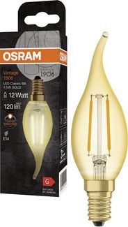Osram LED-Lampen, Vintage-Edition, 12 Watts Ersatz, E14, B-shape, 2400 Kelvin, Warm Comfort Light, Klares Glas, single Pack