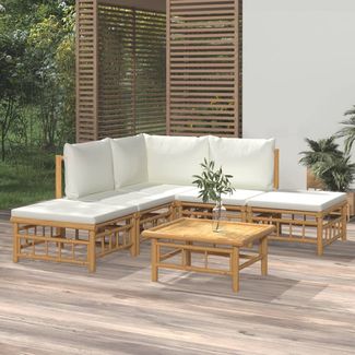 vidaXL 6-tlg. Garten-Lounge-Set mit Cremeweißen Kissen Bambus 3155175