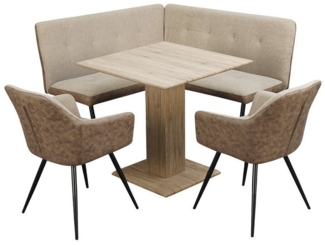 HTI-Living Eckbankgruppe Sitzgruppe Taupe/Antikbraun Joschka, (Set, 4-tlg), Esstisch Eckbank und Esszimmerstühle in Wildlederoptik