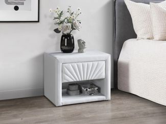 Vente-unique - 2er-Set Nachttische - 1 Schublade und 1 Ablage - Kunstleder - Weiß - ULAMI