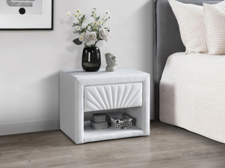 Vente-unique - 2er-Set Nachttische - 1 Schublade und 1 Ablage - Kunstleder - Weiß - ULAMI