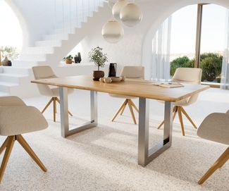 Esstisch Edge 200x100x2,5-3 Eiche Natur Edelstahl breit Live-Edge