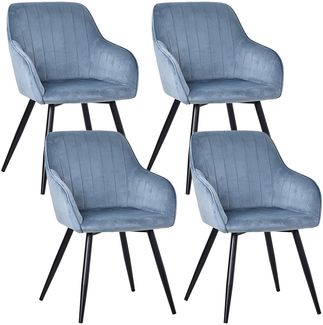 HOMAVO Esszimmerstuhl Set 4 Stück in Samt mit Armlehnen Modernen Blau, 58 x 63 x 81 cm, YZ5