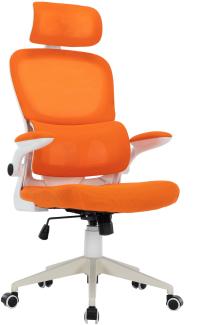 Flexibler Bürostuhl in moderner Mesh-Optik ergonomischer Schreibtischstuhl mit Nacken- und Lordosenstütze Gamingstuhl mit atmungsaktiver Netzrückenlehne und Wippfunktion Weiß/Orange