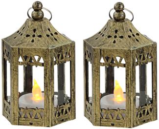 LED Tischleuchte, Laterne, altgold, warmweiß, H 11cm