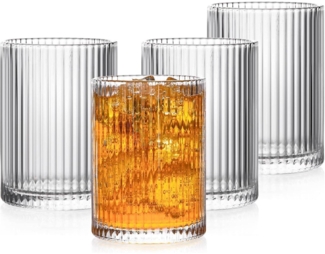 Premium Origami-Stil Longdrinkgläser Set 4er 280ml Cocktailgläser Geriffelte