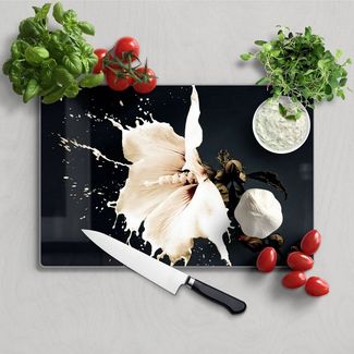 DEQORI Schneidebrett 'Milchige Blüte', Glas, Platte Frühstücksbrett Schneideplatte