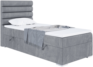 MEBLINI Boxspringbett KARIM 90x200 cm mit Bettkasten - H3/Grau Samt Gepolstert Einzelbett mit Topper & Taschenfederkern-Matratze - 90x200 Links