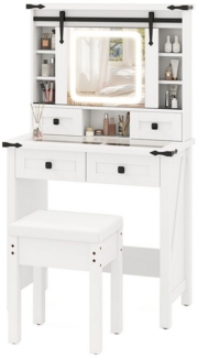 COSTWAY Schminktisch (1-St), mit LED-Beleuchtung, 4 Schubladen, Hocker