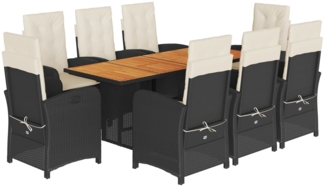vidaXL 9-tlg. Garten-Essgruppe mit Kissen Schwarz Poly Rattan 3212273