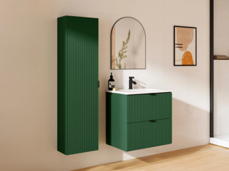 Vente-unique - Waschbeckenunterschrank hängend mit Einbauwaschbecken und Säule - Streifenoptik - Grün matt - 60 cm - ZEVINI