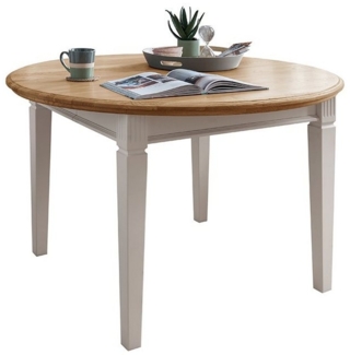 Lomadox Esstisch ESBJERG-69, rund, ausziehbar, Kiefer weiß lackiert mit Eiche geölt, Landhausstil