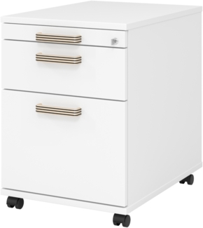bümö Rollcontainer mit Hängeregistratur, Container abschließbar aus Holz in weiss - Rollwagen für's Büro mit Hängeregister als Schreibtisch Unterschrank od. Bürocontainer m. Streifengriffe, AC20-W-W-SG